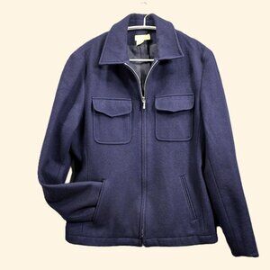 J.Crew VTG 90s Navy Wool Zip Field Jkt Flap Pkts Lined Sz M Dark Academia Preppy